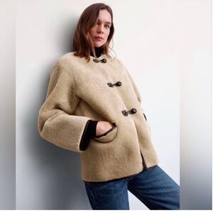 Rebecca Minkoff Cream Teddy Jacket with Black Toggles